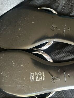 Giuseppe Zanotti Silver Metallic Strappy Sandals with Black Soles